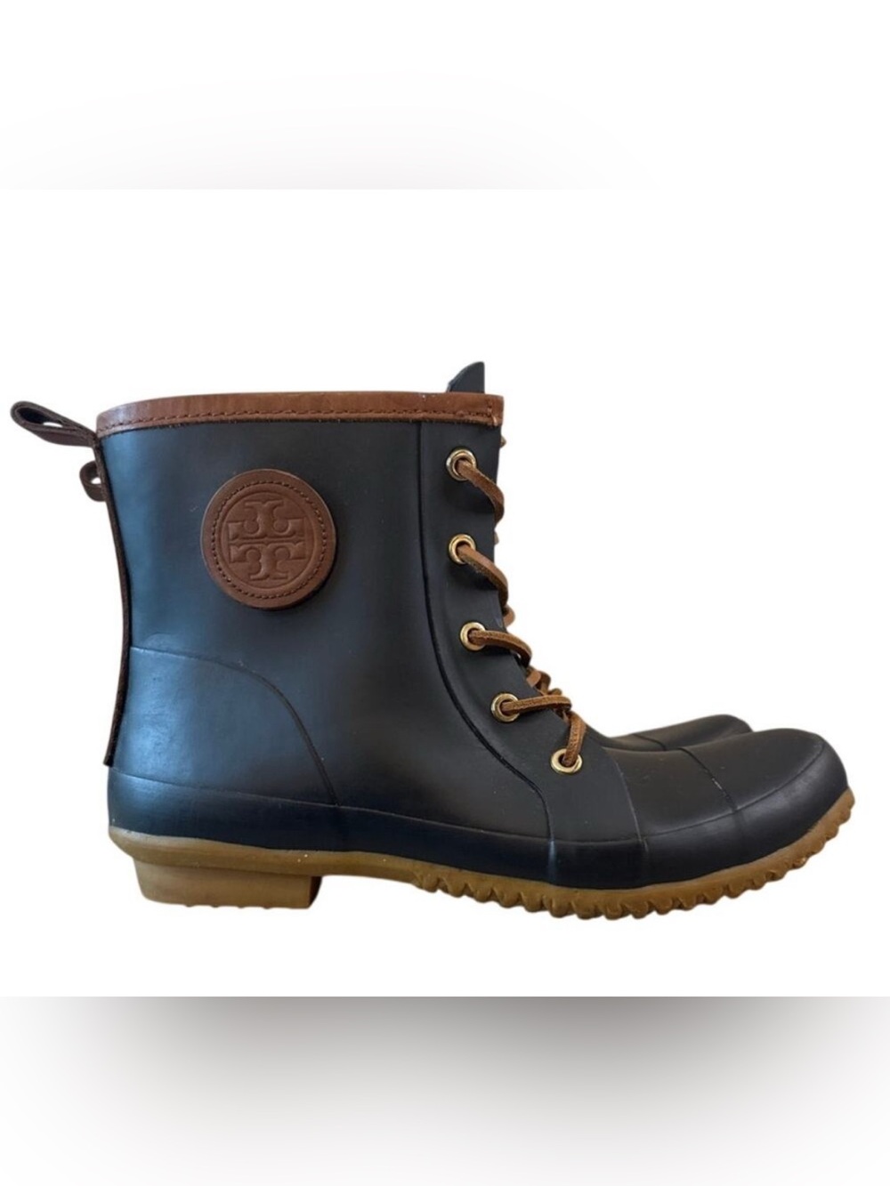 Tory Burch Lace Up Rain Boots Navy Rubber Short‎ Boot 9